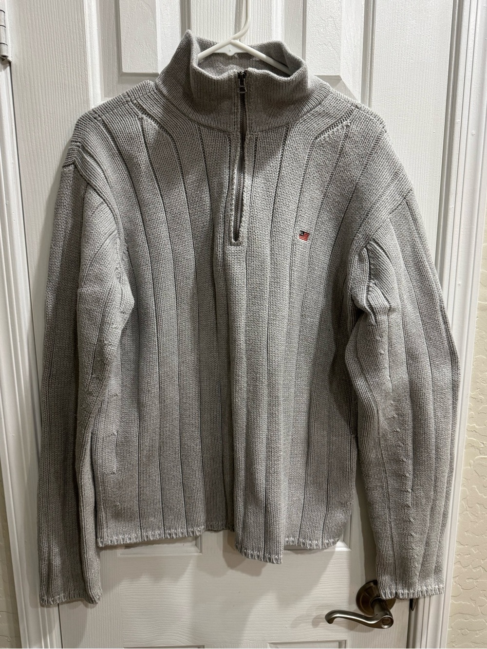 Polo Jeans Co Ralph Lauren Grey Ribbed 1/4 Zip Knit Cotton Sweater Mens Sz L - Picture 3 of 6